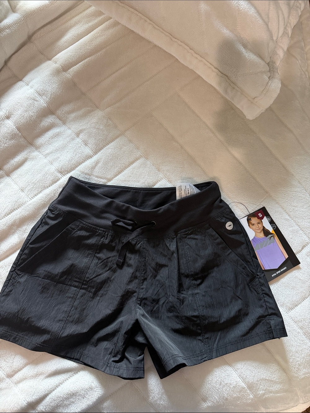 Little girls Avia Black Active Drawstring Shorts double lined. -sz small (6-6x)